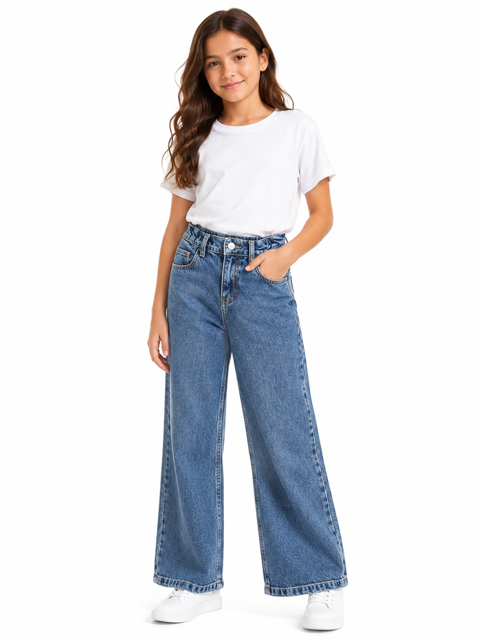 Girls High Waist Wide Leg Jeans