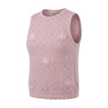 Girls Knitted Sleeveless Top And Pants Set With Floral Appliqués