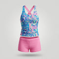 Girls Marble Print Cross Back Swim Set