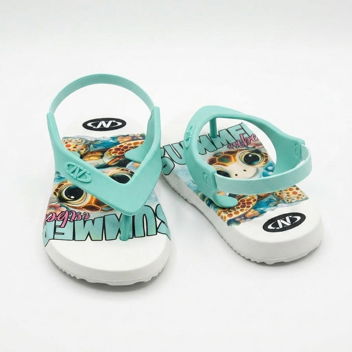 Girls Mint Sea Turtle Print Flip Flop Sandals With Back Strap