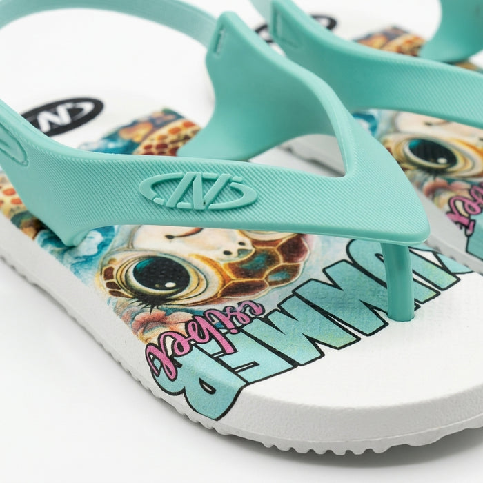 Girls Mint Sea Turtle Print Flip Flop Sandals With Back Strap