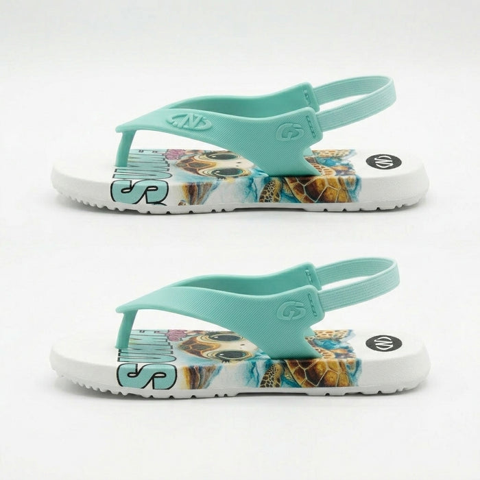 Girls Mint Sea Turtle Print Flip Flop Sandals With Back Strap