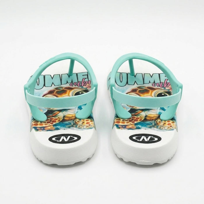 Girls Mint Sea Turtle Print Flip Flop Sandals With Back Strap