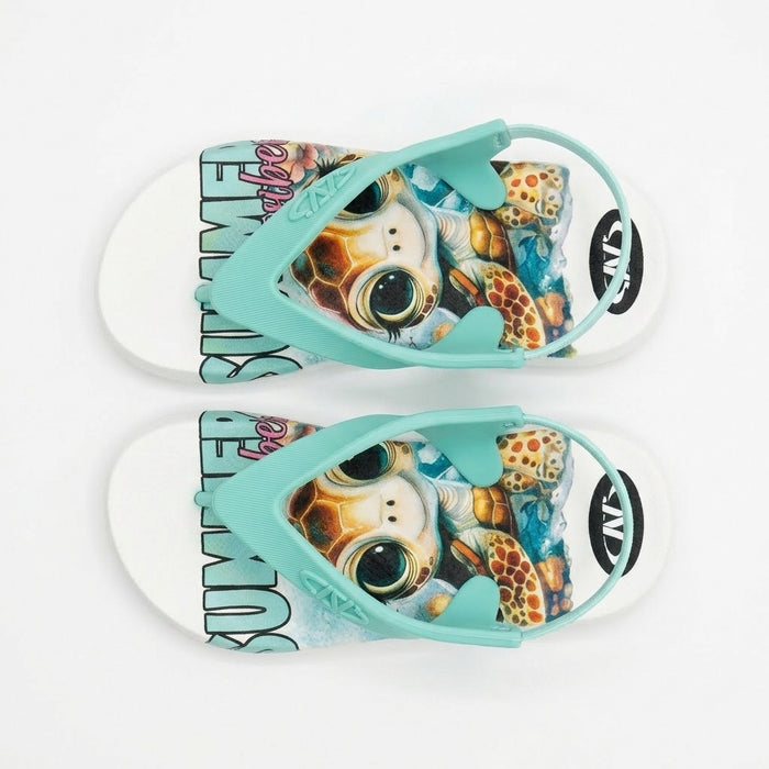 Girls Mint Sea Turtle Print Flip Flop Sandals With Back Strap
