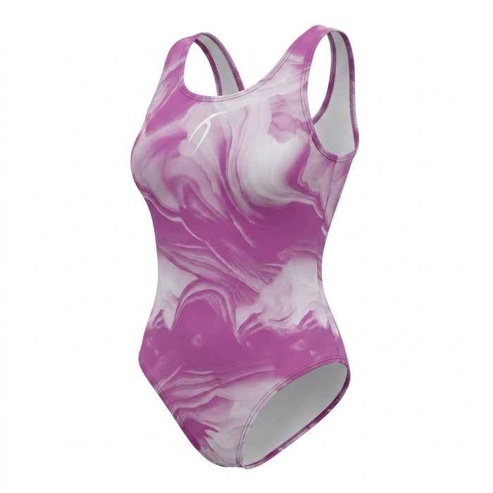 Girls One Piece Marble Print Swimsuit