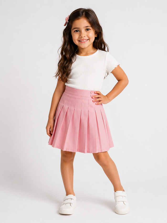 Girls Pleated Button Front Skirt