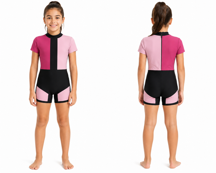 Girls Short Sleeve One Piece Swimsuit