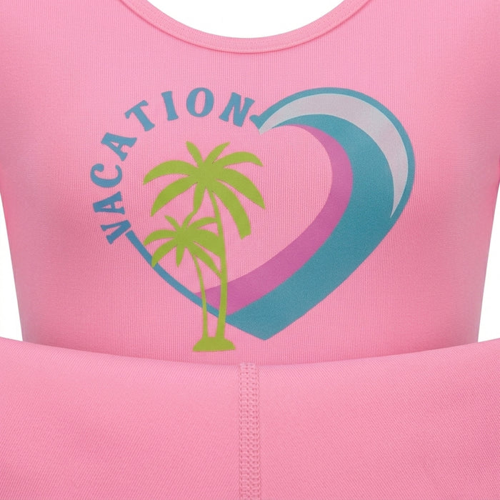 Girls Short Sleeve Printed Swim Suit