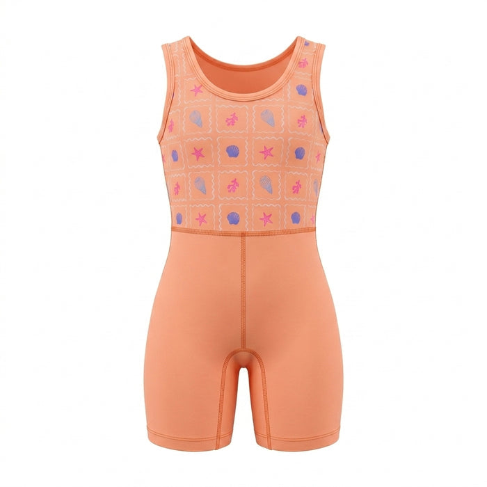 Girls Sleeveless Printed Swim Romper
