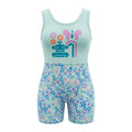 Girls Sleeveless Printed Swim Romper