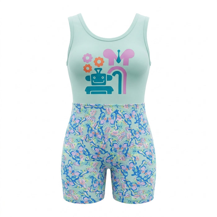 Girls Sleeveless Printed Swim Romper