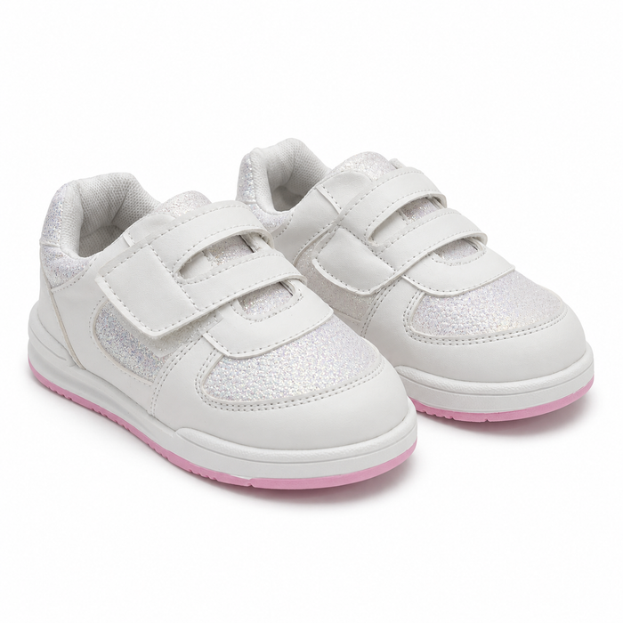 Girls sports sneakers with hook-and-loop straps and glitter details