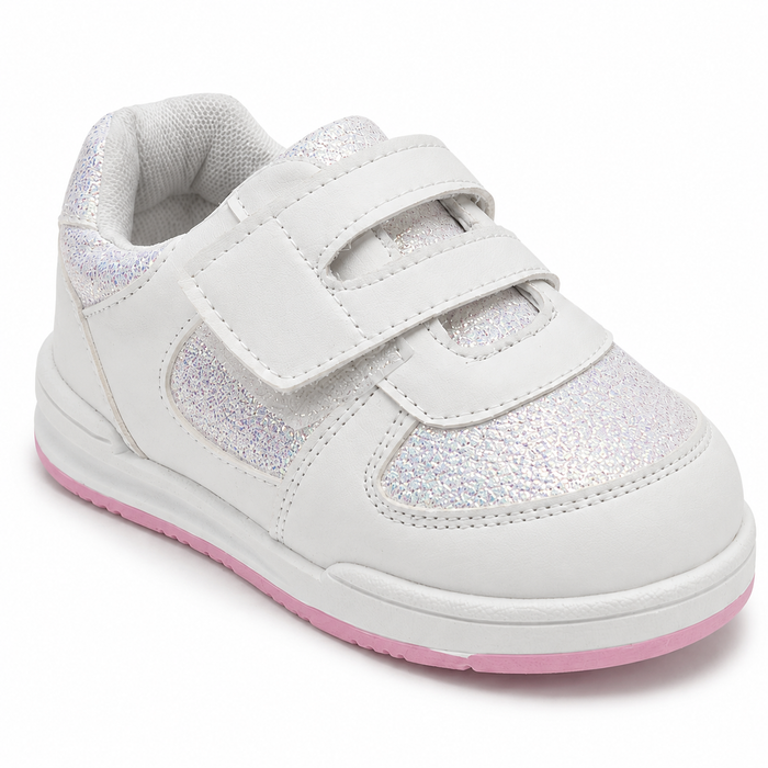 Girls sports sneakers with hook-and-loop straps and glitter details