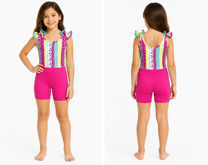 Girls Stripe Bow Swim Romper