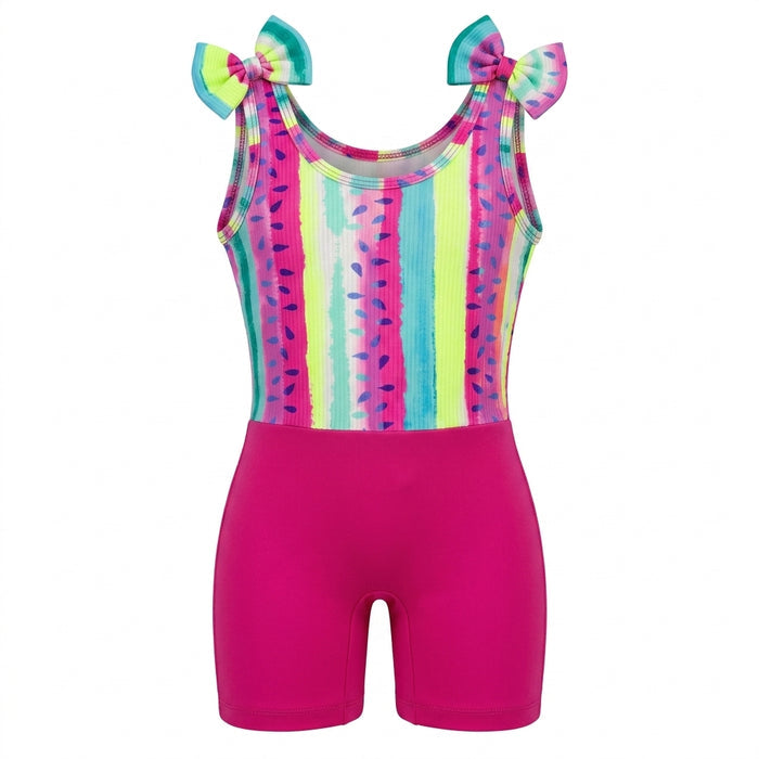 Girls Stripe Bow Swim Romper