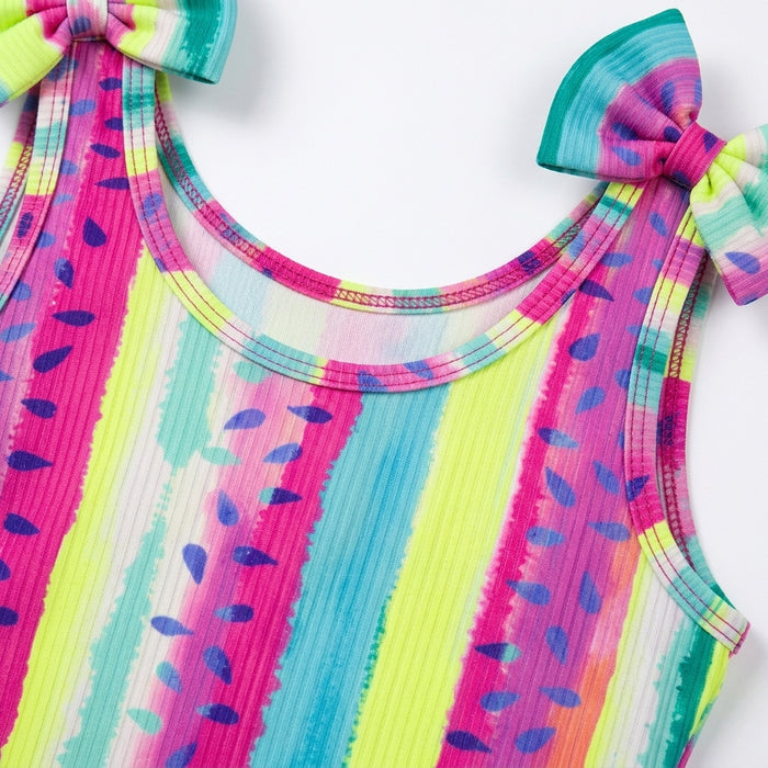 Girls Stripe Bow Swim Romper