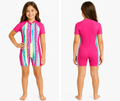Girls Stripe Short Sleeve Swimsuit