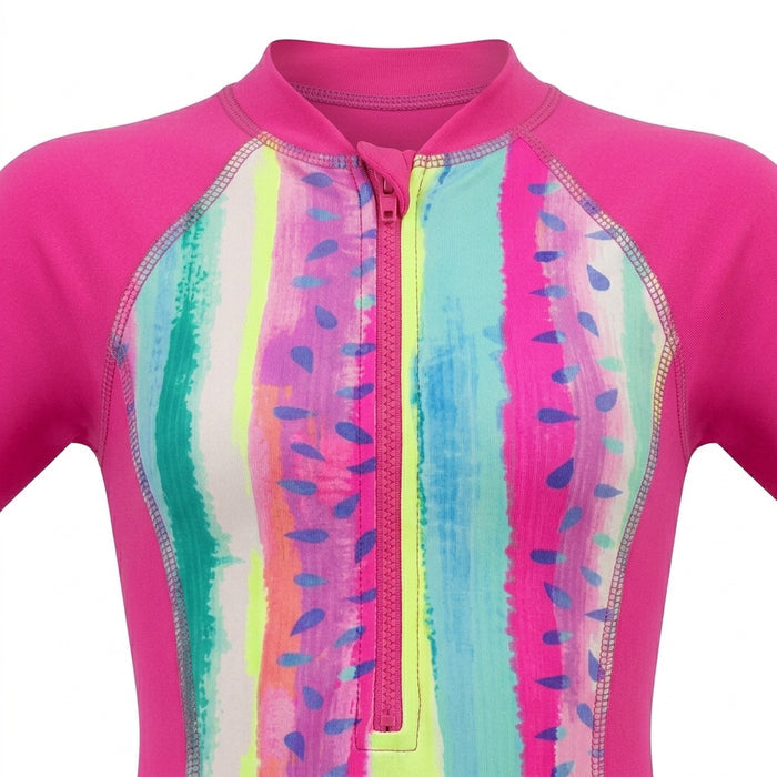 Girls Stripe Short Sleeve Swimsuit