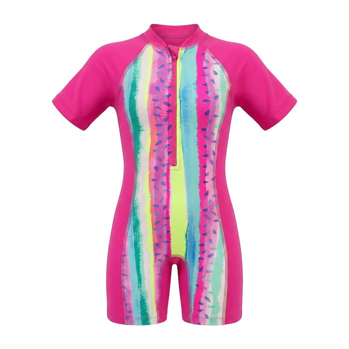 Girls Stripe Short Sleeve Swimsuit