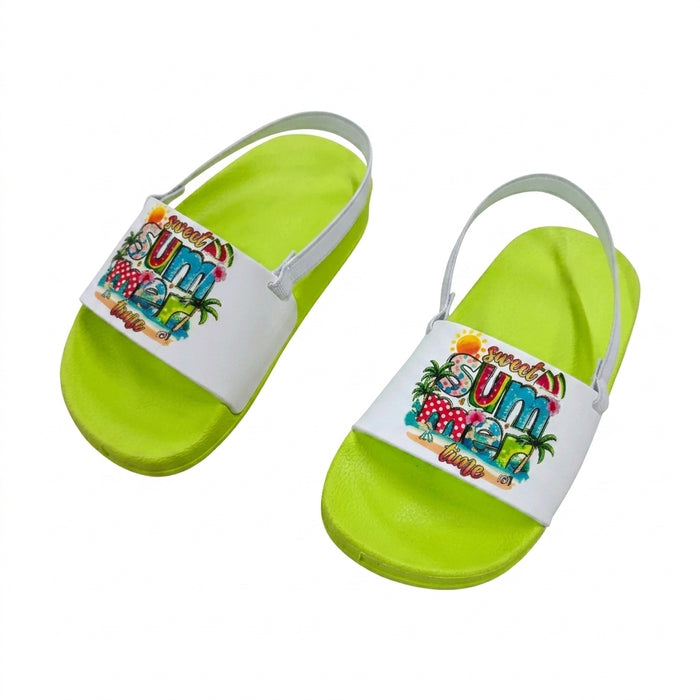 Girls Summer Print Slide Sandals With Back Strap