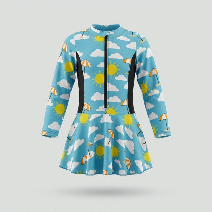 Girls Sun And Cloud Long Sleeve Swim Dress