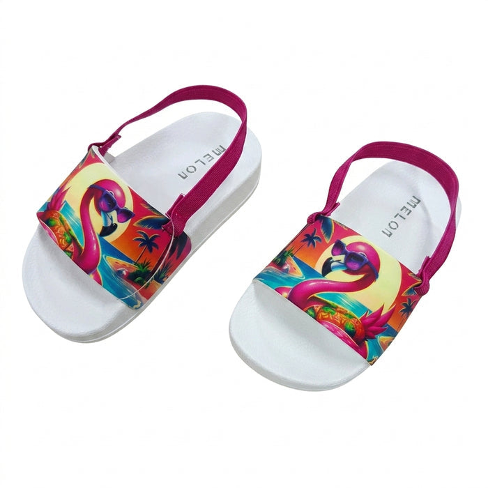 Girls Tropical Flamingo Printed Backstrap Slide Sandals