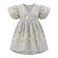 Girls Tropical Leaf Print Dress With Ruffle Sleeves