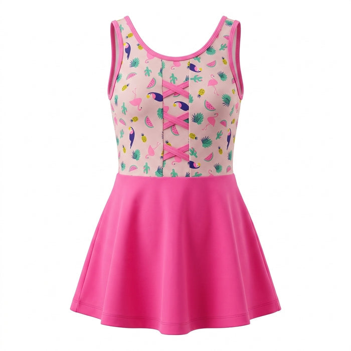 Girls Tropical Print Swim Dress