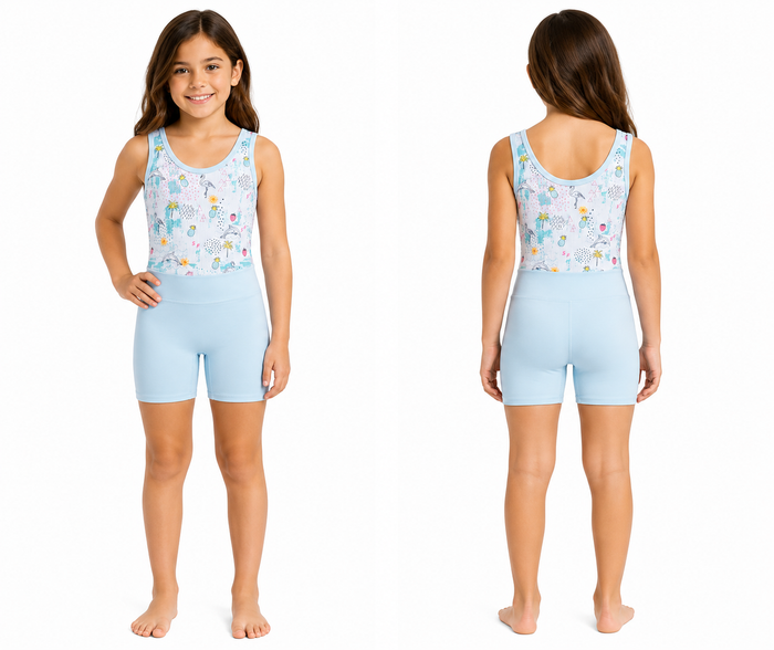 Girls Tropical Print Swim Romper