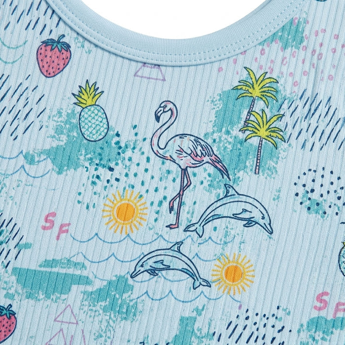 Girls Tropical Print Swim Romper