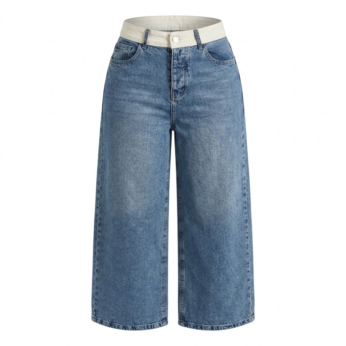 Girls Wide Leg High Waist Denim Jeans Wash