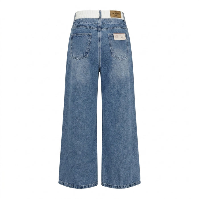 Girls Wide Leg High Waist Denim Jeans Wash