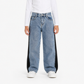 Girls Wide Leg Jeans With Contrast Side Panels