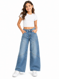 Girls Wide Leg Panel Denim Jeans Wash