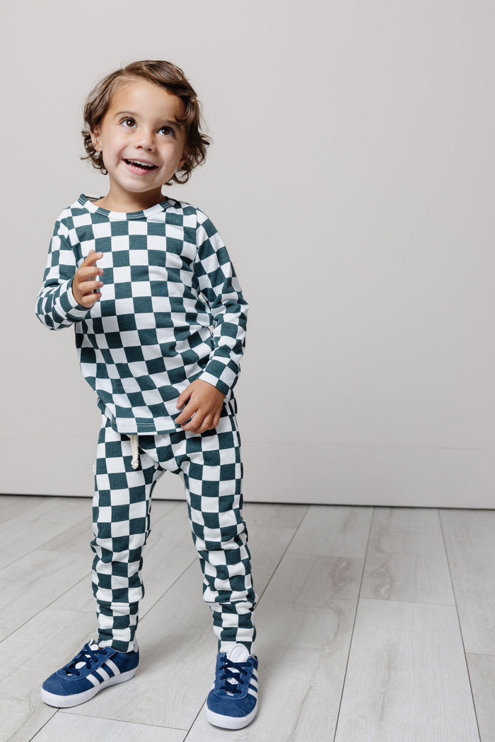gusset pants - jade checkerboard