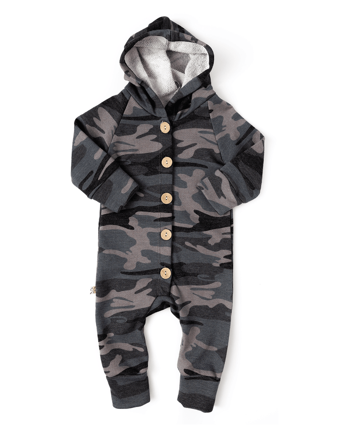 hooded romper - black camo