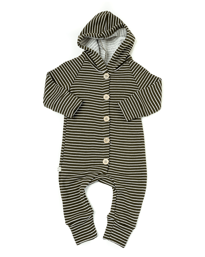 hooded romper - fatigue stripe