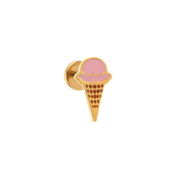 Ice Cream Cone Enamel Flat Back Stud