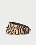 Isaac Cream Zebra Belt in cream zebra print hair calf.