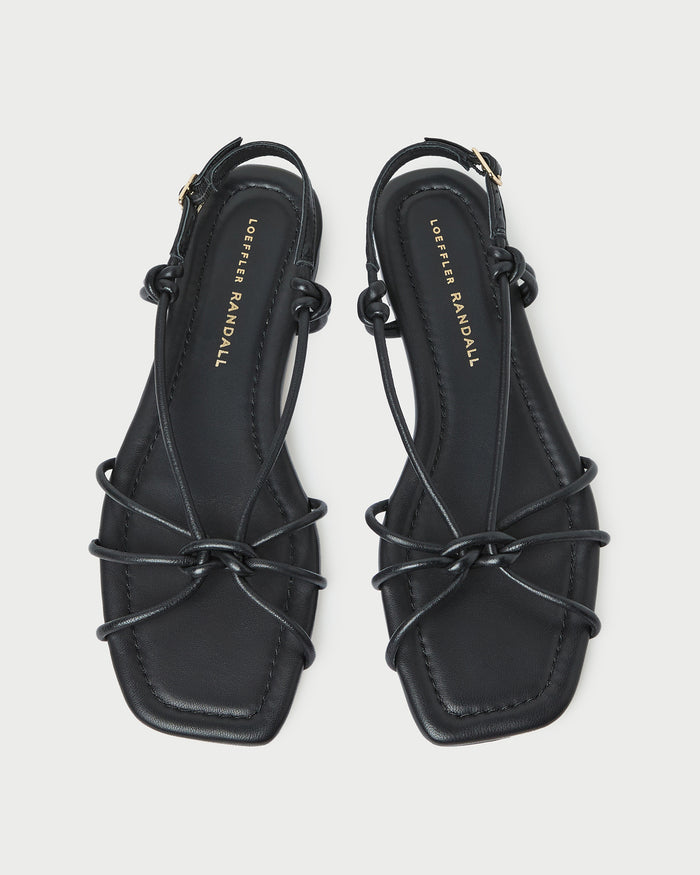 Karly Black Leather Strappy Sandal in black nappa leather.