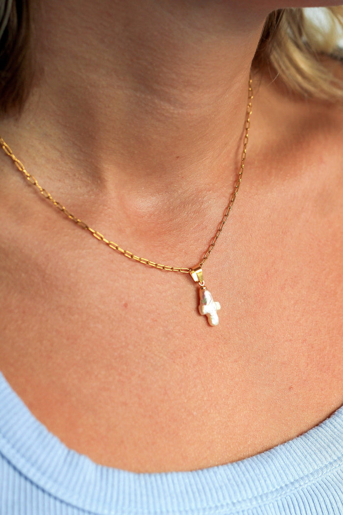 Kate Pearl Cross Pendant Necklace
