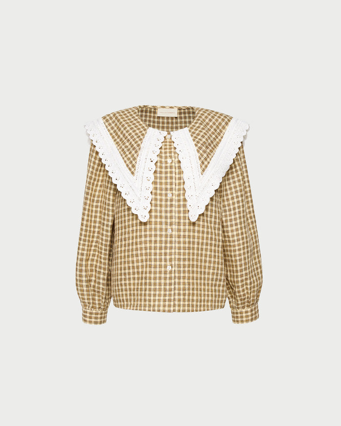 Ken Shirt in brown and butter plaid.