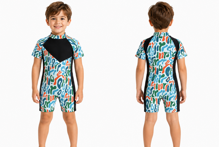 Kids Abstract Print Short Sleeve Swimsuit