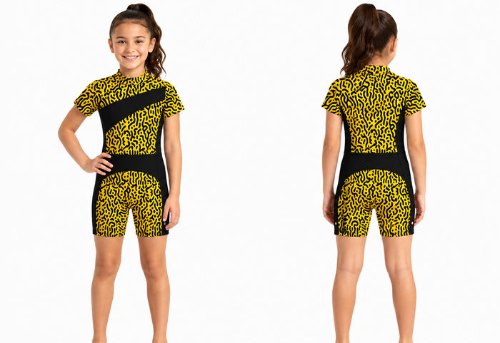 Kids Abstract Print Short Sleeve Swimsuit