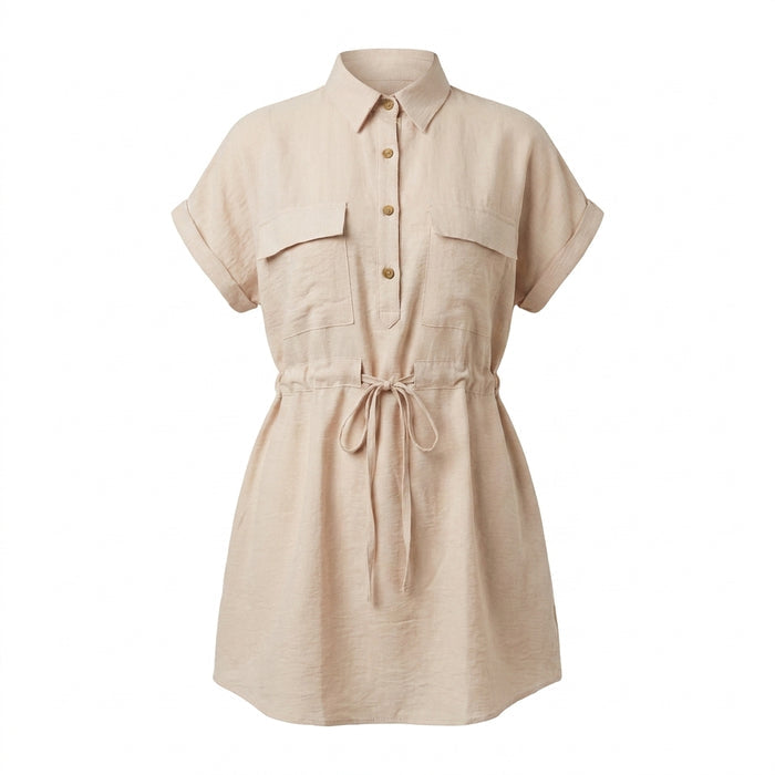 Kids Collared Shirt Dress With Waist Tie