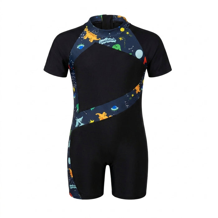 Kids Dinosaur Space Print Short Sleeve Swimsuit
