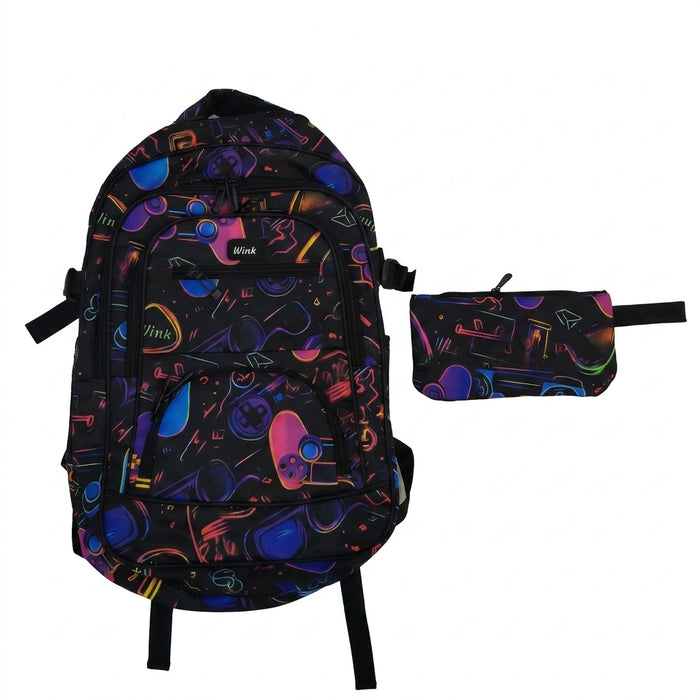 Kids Graphic Print School Backpack With Matching Pencil Case