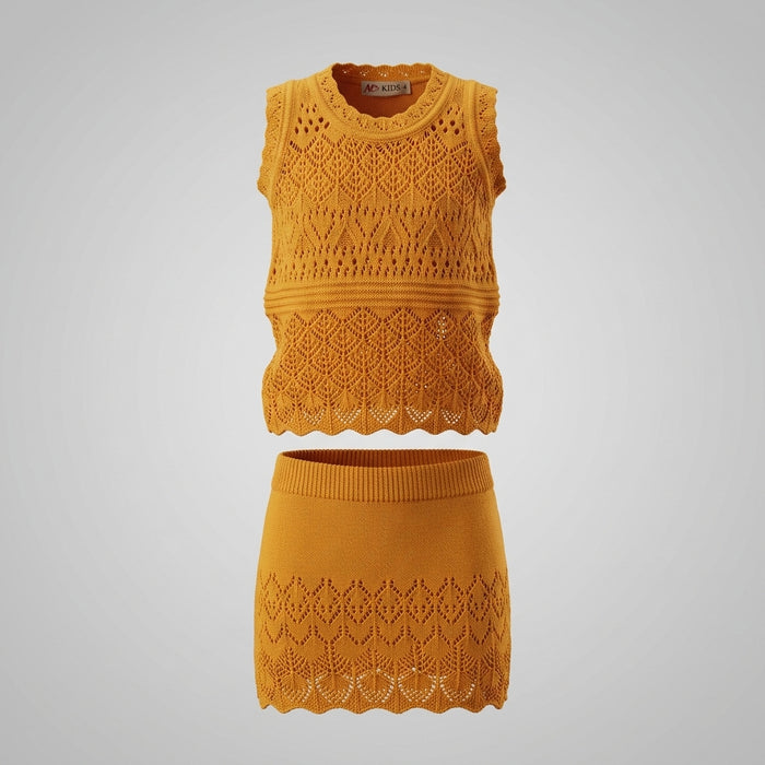 Kids Knit Sleeveless Top And Skirt Set