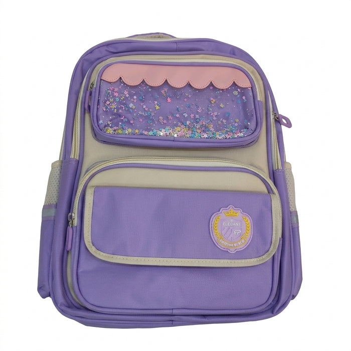 Kids School Backpack With Glitter Shaker Pocket Size 16 Inch