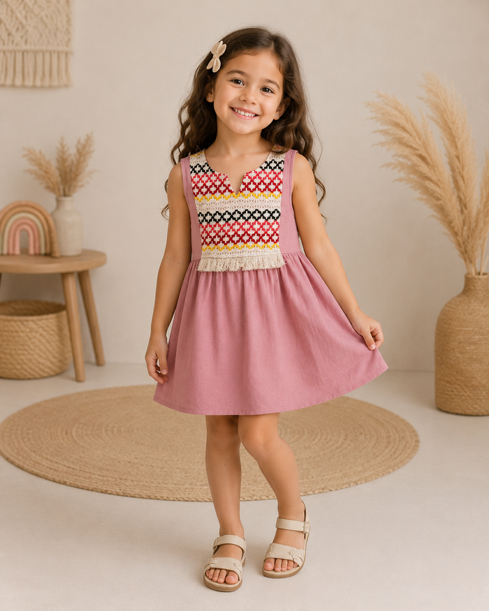 Kids Sleeveless Dress With Woven Front Panel